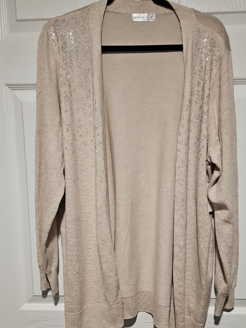 Open-Front Embellished Cardigan Sweater - Beige